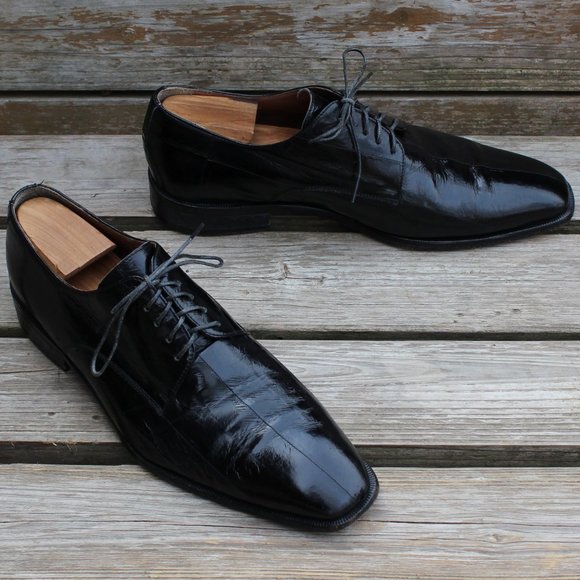 Black Genuine Eel Skin Derby, Handmade in Italy, Men's Size 8.5, GUC - Picture 1 of 15